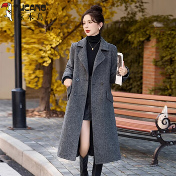 Woodpecker-like double-sided wool coat for women 2025 autumn and winter new korean burgundy mid-length woolen coat, dark gray l (recommended 105-115 catties, high quality)