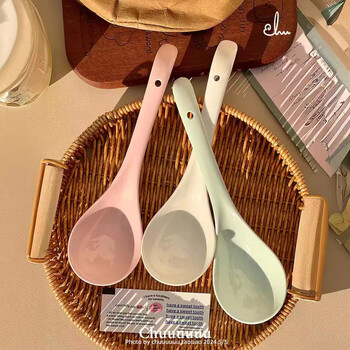 Persson ins cream-colored japanese-style large soup spoon household ceramic soup spoon simple long-handled porridge large spoon high-value tableware large spoon milky white - 2 pieces
