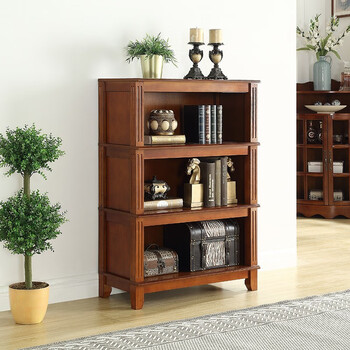 Grine american solid wood bookshelf bookcase free combination floor-to-ceiling wall-mounted simple living room office european bookcase storage rack three-layer bookcase height 1143mm (dark cherry color) 600*380 (length*width)