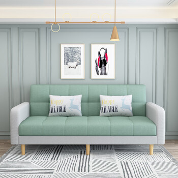 Sofa bed dual-purpose foldable fabric sofa rental living room multi-functional anti-cat scratch sofa light green + off-white breathable cotton and linen three-seater 1.7m