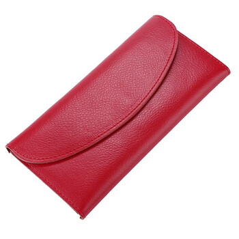 Kuqi kangaroo long wallet wallet women's new simple fashion large capacity foldable thin cowhide leather wallet red