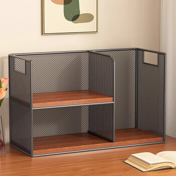 Yisijia desk storage rack desktop bookshelf home desk goods desk book artifact book bookcase simple upgraded double-layer large black frame teak