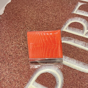 Second-hand 95 new hermes (hermes) orange glossy crocodile folding wallet x-engraved without accessories