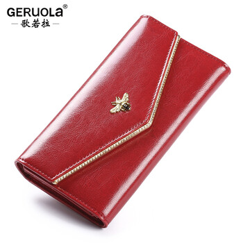 Gorola wallet women's long multi-card slot genuine leather clutch women's coin purse handbag large capacity wallet 2025 new burgundy