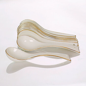 Diante bone china gold-rimmed spoon, creative simple ceramic spoon, long handle, large spoon, rice spoon, household porridge, soup, small spoon, restaurant spoon, phoenix tail small spoon (10 pieces)