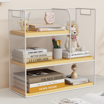 Zhizhi yifan desktop storage rack for placing documents and ornaments, multi-functional bookshelf storage rack, multi-layer bookshelf storage rack, wood-free model, two-layer storage rack, small size
