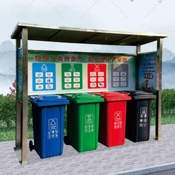 Garbage classification kiosk outdoor garbage collection shed stainless steel community street campus four-category garbage drop-in kiosk customized column 80*80 silver stainless steel original color style