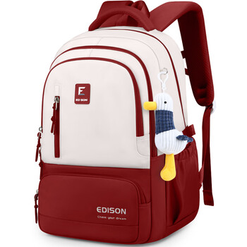 Edison inventor junior high school student schoolbag large capacity junior high school college student load-reducing spine protection backpack k066-2 burgundy