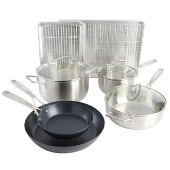 Babish 12-piece stainless steel kitchenware set, blue steel pans, multi-function cooking pots