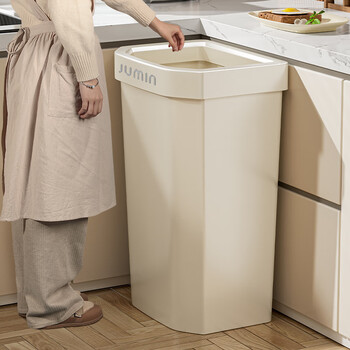 Naming kitchen trash can large large capacity household 2024 new high-value living room and dining special high tube square bucket cream color - ring style 25l