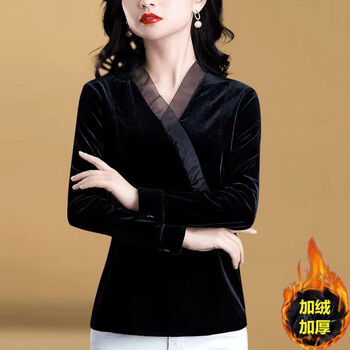 Orchid gold velvet bottoming shirt women's 2025 autumn and winter new versatile warm top plus velvet thickened bottoming shirt small shirt black plus velvet 2xl