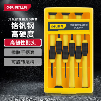 Deli plastic handle precision cross slotted screwdriver combination set 6 pieces watch and glasses repair screwdriver dl3206a