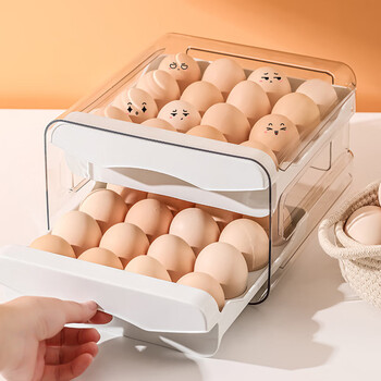 Fengshang egg storage box drawer-type refrigerator crisper double-layer duck egg tray kitchen storage box layered egg carton white