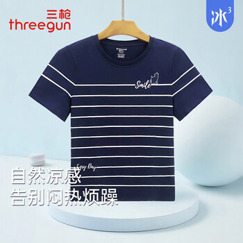 Three-gun short-sleeved women's t-shirt ice spring cotton summer loose printed casual round neck bottoming top dark navy m