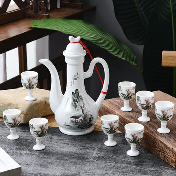 Ancient old-fashioned wine pot, large 3-cent goblet, one cup, one pot, eight-cup wine divider, ceramic wine set, qingshan mangrove, 9-head double-lip 3-cent goblet