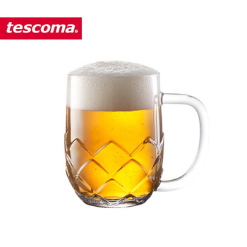 Tescoma czech imported glass beer cup with handle, large capacity draft beer cup, drink cup, juice cup, rhombus shape 300ml