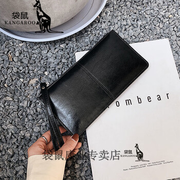 Kangaroo 2024 chinese valentine's day korean version women's long wallet women's zipper wallet korean version large capacity clutch bag mobile phone bag card bag black
