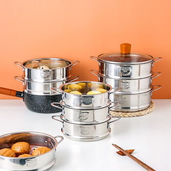 Kawashimaya 304 stainless steel steamer household small commercial steamed meat steamed buns small steamed buns dumplings artifact steamer 304 stainless steel steamer-18cm