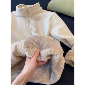 Aimai polar fleece jacket women's autumn and winter plus velvet thickened cotton clothes wool liner velvet 2025 new sweatshirt thick apricot l 110-130 jin