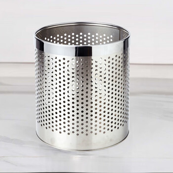 Stainless steel hollow trash can rust-proof lidless toilet bathroom hotel office paper basket living room kitchen stainless steel hollow