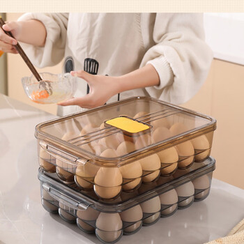 Quhe egg box anti-fall refrigerator egg storage egg tray egg portable egg box with lid portable outdoor single layer 48 eggs duck egg storage (high quality thickened version) mocha brown + silver gray compensation for damage