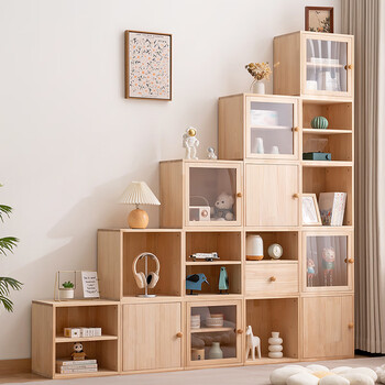 Trojan solid wood bookshelf floor-standing storage rack living room bookcase free combination home utility rack bedroom storage rack free combination doorless model - no partitions * single