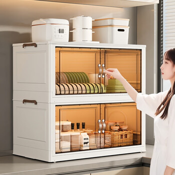 Lazy space installation-free small cupboard kitchen storage rack dish rack tableware storage cabinet kitchen utensils dust-proof storage rack hot-selling recommendation 45cm double layer-swivel wheel installation-free foldable/shelf load-bearing/falling free compensation
