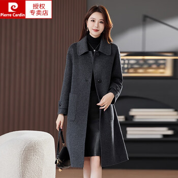 Pierre cardin double-sided cashmere coat women's mid-length 2024 winter new korean style doll collar 100 wool wool coat gray l 115-135