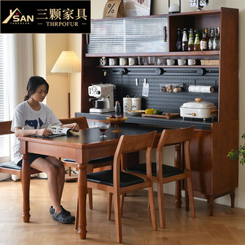 Three pieces of furniture: sideboard, dining table, integrated solid wood high cabinet, wine cabinet, japanese style built-in table, nordic slate wall cabinet, cherry wood, 210cm north american cherry wood (excluding dining table)