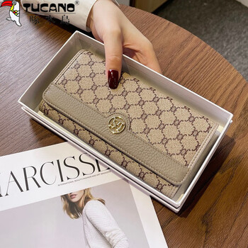 Woodpecker (tucano) mobile phone wallet all-in-one bag women's genuine leather wallet 2024 new style wallet card bag long large capacity apricot (10 card slots gift box)