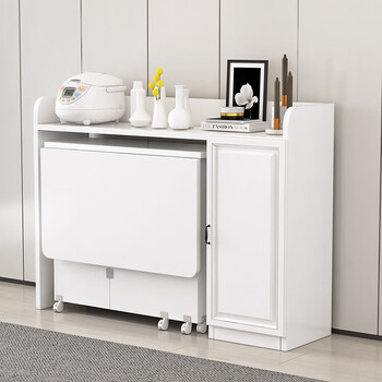 Ueue household folding dining table small apartment removable multifunctional sideboard combination cupboard microwave cabinet eating table (white) 1.2m rectangular dining table + 93cm side cabinet