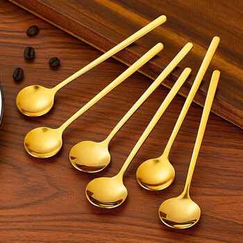 Youlaifu 304 stainless steel coffee spoon long handle ice spoon small spoon honey seasoning dessert stirring spoon golden