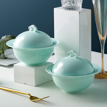 Zi rui jingdezhen ceramic stew pot underglaze color bone china celadon tableware with lid household water-proof stewed bird's nest hotel restaurant stew pot sapphire porcelain one