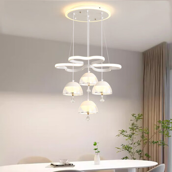 Moyu restaurant chandelier modern and simple new style 2025 most popular crystal warm and atmospheric dining room table lamps for home use 2025my white model/energy-saving eye protection source three-color dimmer switch