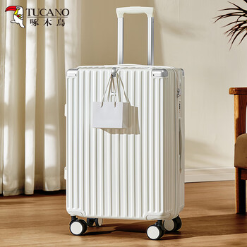 Woodpecker leather suitcase 2024 new double-layer explosion-proof zipper suitcase with cup holder rechargeable airplane boarding case zipper shell white hook usb cup holder 24 inch double enclosed interior + brake shock absorbing wheels