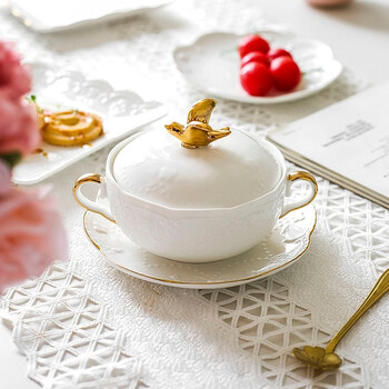 Jiayi kitchen european-style golden swallow dessert bowl ceramic bird's nest bowl waterproof small stew cup soup bowl with cover steamed egg bowl palace tremella soup bowl golden swallow single bowl