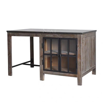 Renjuyi customized solid wood island table marble country kitchen sideboard storage cabinet preparation dining table cooking table retro bar 160*60*80 double door