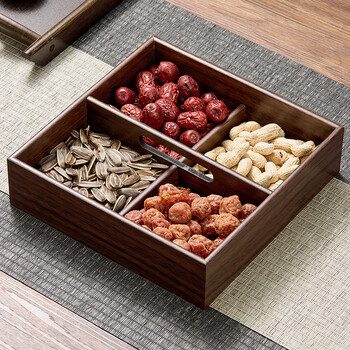 Lekali dried fruit storage box fruit plate refreshment tray home living room compartment snack candy box chinese nut tray for festivals four-compartment wood grain dried fruit box