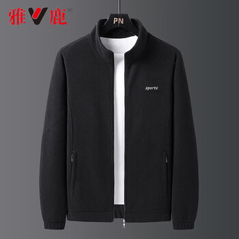 Yalu jacket men's autumn and winter velvet thickened jacket men's dad's fit solid color men's stand-up collar middle-aged warm top 921 black xl 120-140 catties
