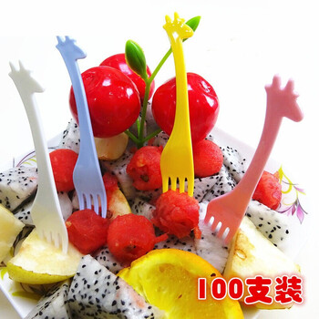 Yingrong disposable fork fruit fork plastic cake dessert sushi fork salad creative cute home fashion independent pack 1000 (color remarks)