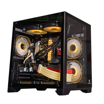 90% new wanjia gu yongzhi mini black + prism black rgb five fan set computer case desktop matx sea view room 240 integrated water cooling full side transparent itx desktop