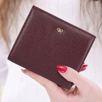 Sephoron new year genuine leather ultra-thin two-fold short wallet women's fashion soft cowhide folding wallet id card bag trendy purple no specifications