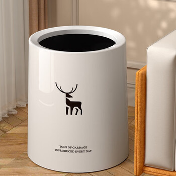 Fanxi lidless trash can, living room trash can, light luxury, high-end kitchen, bedroom, large capacity, good-looking trash can, fawn white 8l, recommended bedroom small size