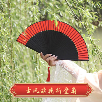Feiyuejia ancient style hanfu female cheongsam folding fan chinese style dance fan performance classical folding costume good for taking pictures red fan red folding fan su chen