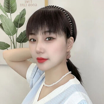 Fiber wig female bangs one-piece rhinestone headband replacement hair piece straight hair wig top cover white hair seamless replacement hair piece all real hair natural color 25cm