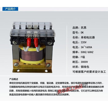Single-phase ac reactor 220v 3a5a8a10a15a20a25a30a40a50a60a80a100 copper core dk-3a