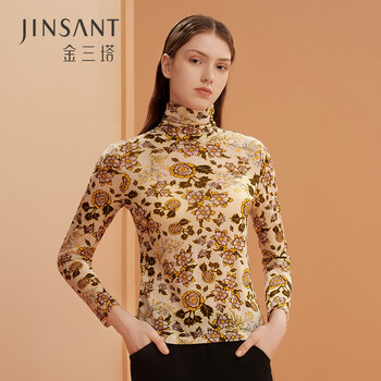 Jinsanta basic base layer women's wool printed casual turtleneck base layer retro floral 9985 m
