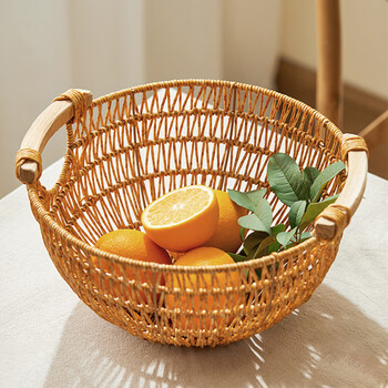 Liexuan fruit basket living room imitation rattan fruit basket large tray hand-woven storage basket home snack bread steamed bun basket large fruit basket 30cm