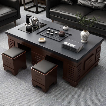 Kungfu coffee table tv cabinet modern simple fire stone tea table and chair combination office home living room tea table walnut color + fire stone 1.5 meters * 0.9 meters