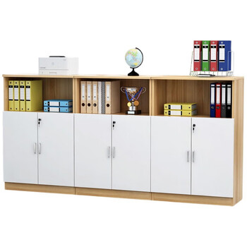 Office cabinet, drawer cabinet, file cabinet with lock, low cabinet, wooden document cabinet, printer cabinet, filing cabinet, partition side cabinet, customized three-piece combination, light walnut + white door 240*40*120 0.0mm